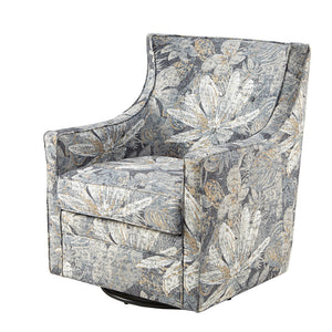 English Elm Alana Curve Back Swivel Glider Chair — Tufted Blue Upholstery, Solid Wood Arms, 360° Smooth Motion B03548647