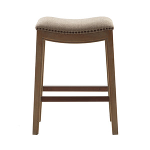 English Elm Saddle Counter Stool with Curved Backless Seat, High-Density Foam Comfort and Sturdy Hardwood Frame Linen 5.7 L x 26.57 W x 16.73 H B03548302