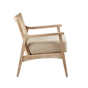 English Elm Accent Chair with Woven Cane Back Rubberwood Legs Mid-century Style for Living Room B03548361