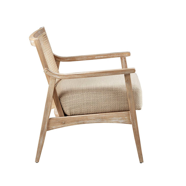 English Elm Accent Chair with Woven Cane Back Rubberwood Legs Mid-century Style for Living Room B03548361