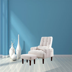 English Elm Redde Modern Cream White Recliner Sofa Chair With Ottoman - Ergonomic Comfort For Stylish Living Rooms W1183S00001-GIGA