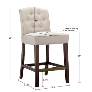 English Elm Tufted Madison Park Marian 26” Counter Stool - Tan Linen Upholstery, High-Density Foam Comfort, Espresso Legs B03548287