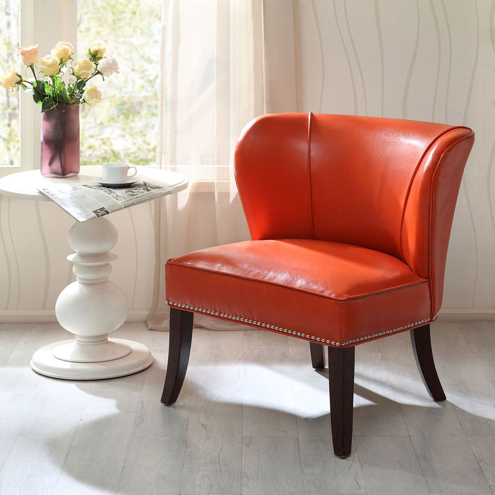 English Elm Armless Madison Park Hilton Accent Chair with Silver Nailhead Trim, Faux Leather, High-Density Foam Comfort B03548168