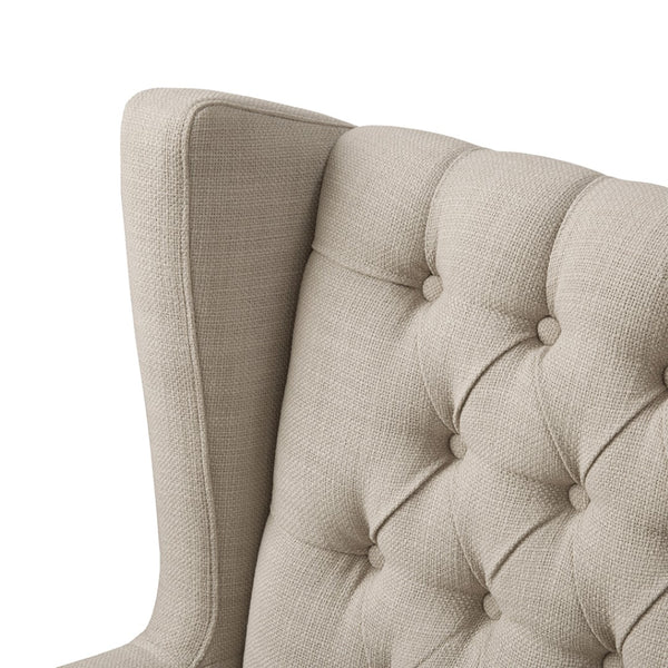 English Elm Chair Button Tufted High Back Accent Seat with Espresso Legs for Living Room B03548247