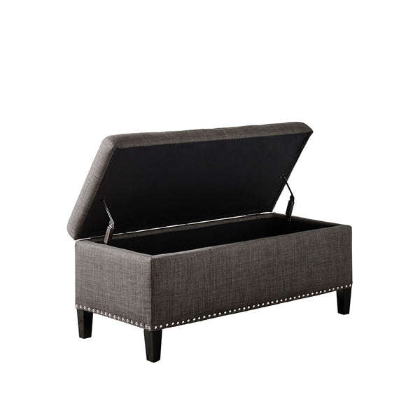 English Elm Tufted Grey Linen Storage Bench with Button Tufting, Silver Nailhead Trim & Soft-Close Lift, 42" B03548263