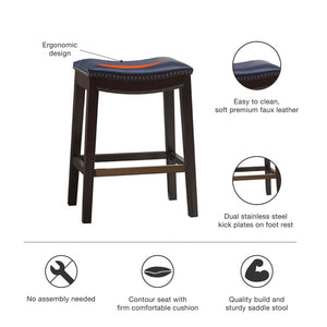 English Elm Saddle Counter Stool with Curved Backless Seat, High-Density Foam Comfort and Sturdy Hardwood Frame Navy 5.7 L x 26.57 W x 16.73 H B03548304