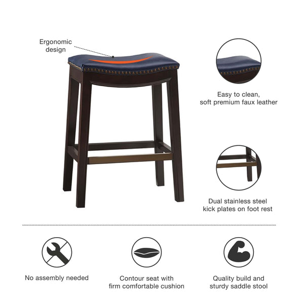 English Elm Saddle Counter Stool with Curved Backless Seat, High-Density Foam Comfort and Sturdy Hardwood Frame Navy 5.7 L x 26.57 W x 16.73 H B03548304