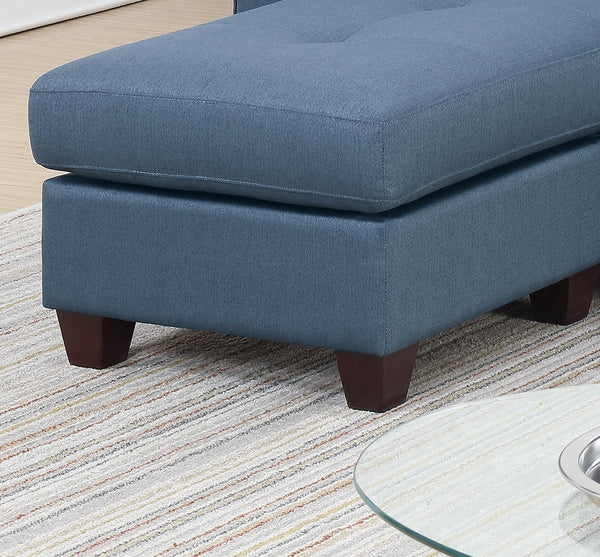 English Elm Blue Reversible Tufted Polyfiber Sectional Sofa with Ottoman – Glossy Blue Chaise, Cozy Modular Comfort B01149070