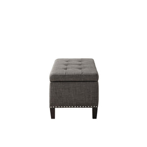 English Elm Tufted Grey Linen Storage Bench with Button Tufting, Silver Nailhead Trim & Soft-Close Lift, 42" B03548263