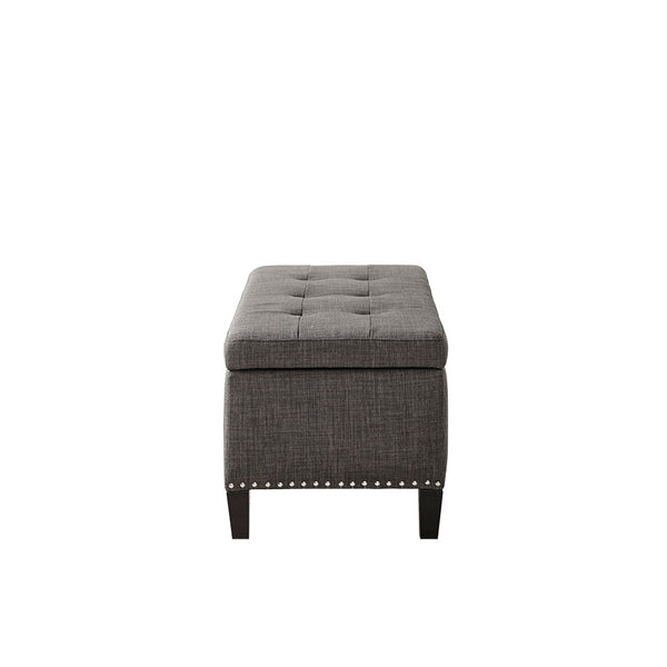 English Elm Tufted Grey Linen Storage Bench with Button Tufting, Silver Nailhead Trim & Soft-Close Lift, 42" B03548263