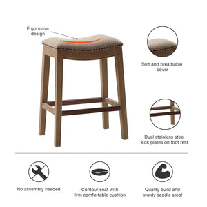 English Elm Saddle Counter Stool with Curved Backless Seat, High-Density Foam Comfort and Sturdy Hardwood Frame Linen 5.7 L x 26.57 W x 16.73 H B03548302