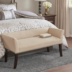 English Elm Accent Welburn Upholstered Bench with Nailhead Trim and Light Wood Legs — Chic Entryway Seat, 49.5"W Tan 20.5 L x 50.5 W x 12.75 H B03548745
