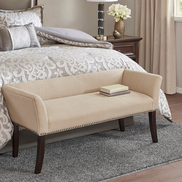 English Elm Accent Welburn Upholstered Bench with Nailhead Trim and Light Wood Legs — Chic Entryway Seat, 49.5"W Tan 20.5 L x 50.5 W x 12.75 H B03548745