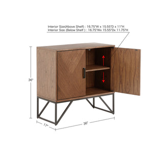 English Elm Accent Cabinet Krista Brown Walnut Wood Accent Cabinet with Matte Black Metal Base, Magnetic Doors & Shelf Storage B03548476