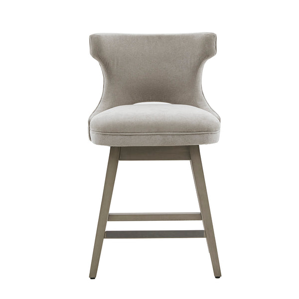 English Elm 25.75" Emmett Swivel Counter Stool Light Grey Upholstered with Nailhead Trim & Silver Kick Plate, 300 lb Capacity B03548712
