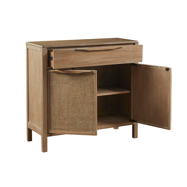 English Elm Palisades Reclaimed Wood 2-Door Woven Accent Chest with Cane Webbing, Hidden Locks & Drawer Storage B03548878