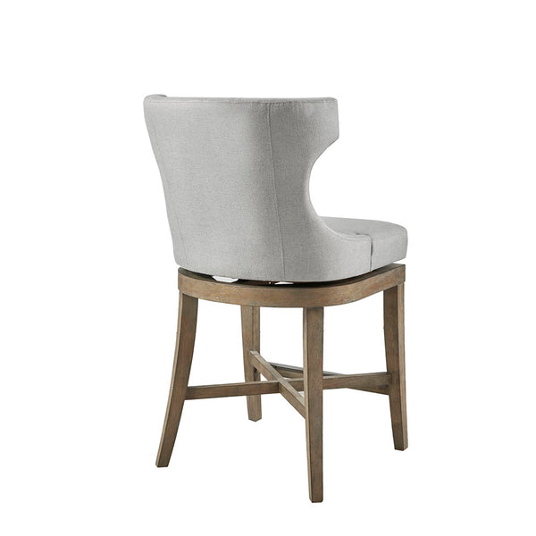 English Elm Counter Stool Carson Upholstered Swivel Wingback with Reclaimed Grey Legs and Bronze Kickplate Elegance LIGHT GREY 24 L x 30 W x 27.5 H B03548714