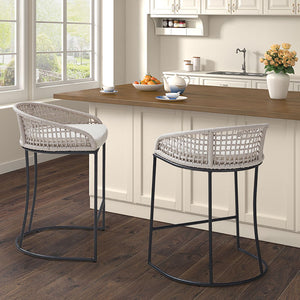 English Elm Woven Madison Park Hermosa 25" Counter Stool with Cushioned Seat, Woven Rope Back & Iron Base B03548726
