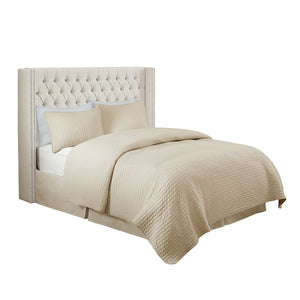 English Elm Upholstery Wingback Queen Headboard Cream Tufted Nailhead Trim Transitional Bedroom B03548785