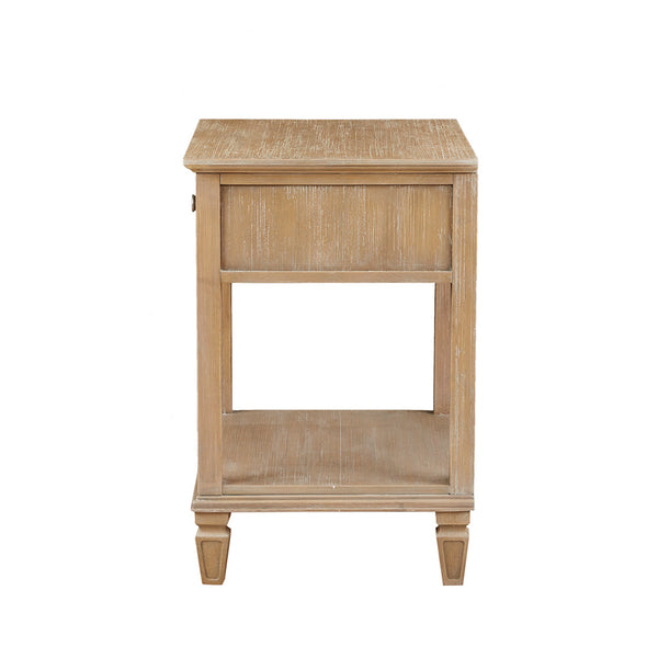 English Elm Victoria Rustic Nightstand with Drawer & Lower Shelf, Light Natural Wood Finish, Sturdy Rubberwood Legs B03548940