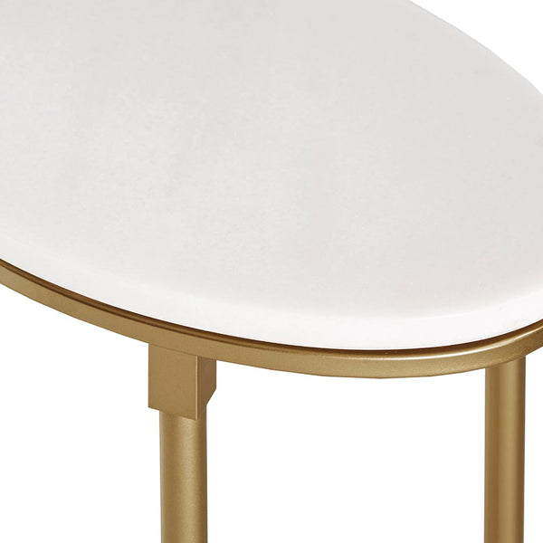 English Elm Bordeaux Round Marble Top End Table with Gold Metal Legs — Elegant Traditional Accent for Living Room White+Gold 16.89 L x 24.25 W x 6.5 H B03548928