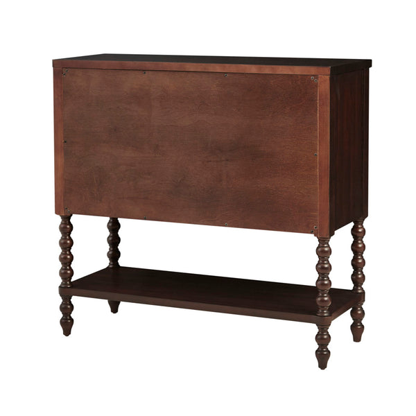 English Elm 2 Drawer Accent Chest Beckett Farmhouse Console with Turned Wood Legs, Double Drawer & Open Shelf Morocco Brown 18 L x 39.75 W x 25 H B03548934