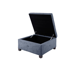 English Elm Soft Close Storage Ottoman Madison Park Aspen Blue Tufted Upholstered Square Bench with Liftable Lid and Dark Wood Legs - Spacious Hidden Storage, 300 lb Capacity B03548613