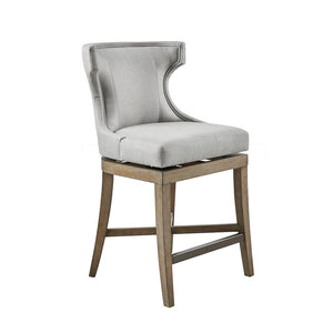 English Elm Counter Stool Carson Upholstered Swivel Wingback with Reclaimed Grey Legs and Bronze Kickplate Elegance LIGHT GREY 24 L x 30 W x 27.5 H B03548714