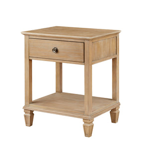 English Elm Victoria Rustic Nightstand with Drawer & Lower Shelf, Light Natural Wood Finish, Sturdy Rubberwood Legs B03548940