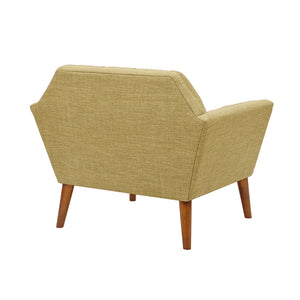 English Elm Lounge Chair with Mid-Century Button Tufting, Textured Upholstery & Pecan Tapered Wood Legs, Plush Comfort Pale Green 30.31 L x 37.8 W x 24.02 H B03548494