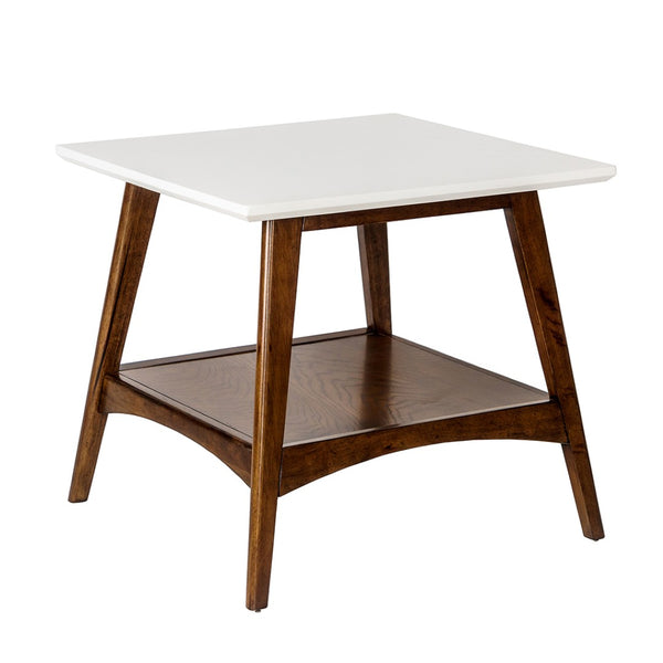 English Elm End Table with Open Shelf Two Tone White Pecan Rubberwood for Modern Living Rooms B03548807