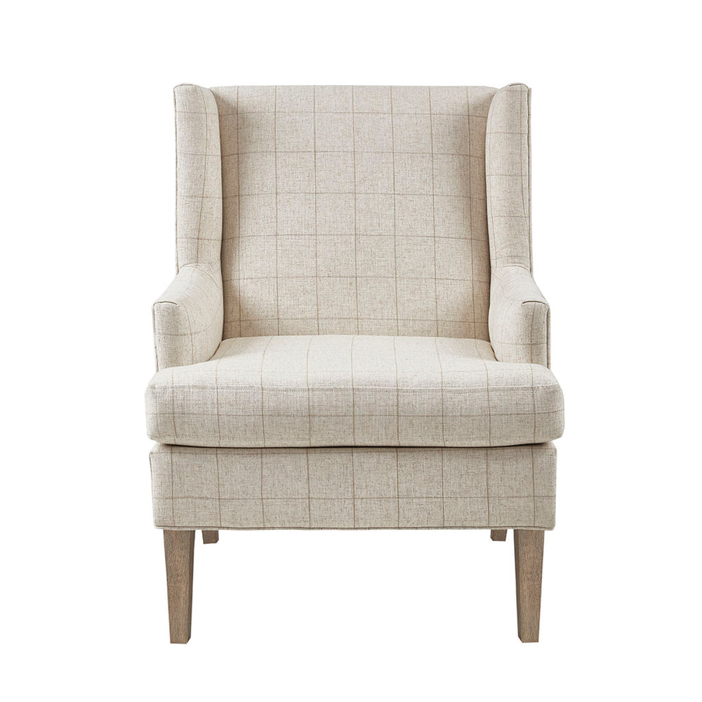 English Elm Decker Solid Wood Accent Chair with I&I Wheat Finish, Linen-Blend Upholstery, Foam Seat Cushion B03548946