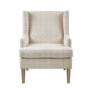 English Elm Decker Solid Wood Accent Chair with I&I Wheat Finish, Linen-Blend Upholstery, Foam Seat Cushion B03548946