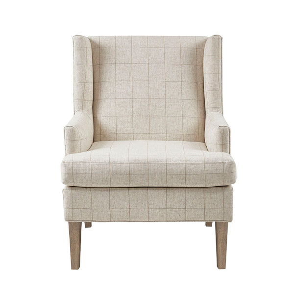 English Elm Decker Solid Wood Accent Chair with I&I Wheat Finish, Linen-Blend Upholstery, Foam Seat Cushion B03548946