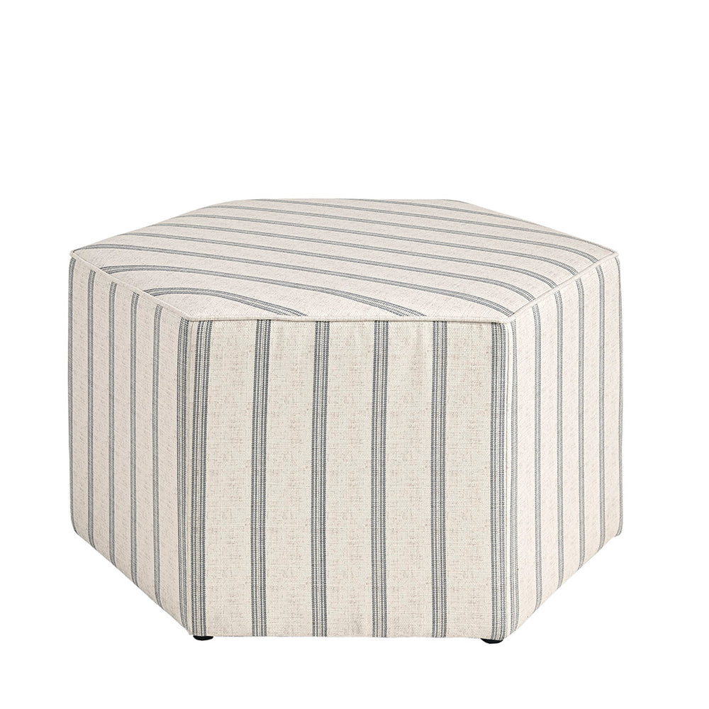 English Elm Cocktail Hexagonal Ottoman by Martha Stewart Bedford — Natural Printed Upholstery, Solid Wood Frame B03548965