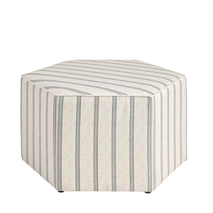 English Elm Cocktail Hexagonal Ottoman by Martha Stewart Bedford — Natural Printed Upholstery, Solid Wood Frame B03548965