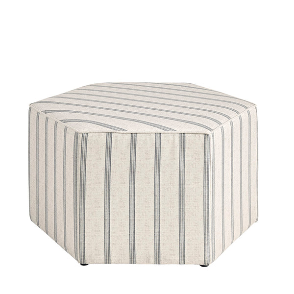 English Elm Cocktail Hexagonal Ottoman by Martha Stewart Bedford — Natural Printed Upholstery, Solid Wood Frame B03548965