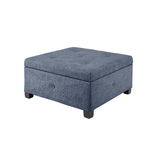 English Elm Soft Close Storage Ottoman Madison Park Aspen Blue Tufted Upholstered Square Bench with Liftable Lid and Dark Wood Legs - Spacious Hidden Storage, 300 lb Capacity B03548613