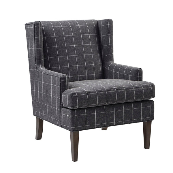 English Elm Decker Solid Wood Accent Chair with Dark Coffee Finish, 6" Foam Cushion, Upholstered Comfort B03548950