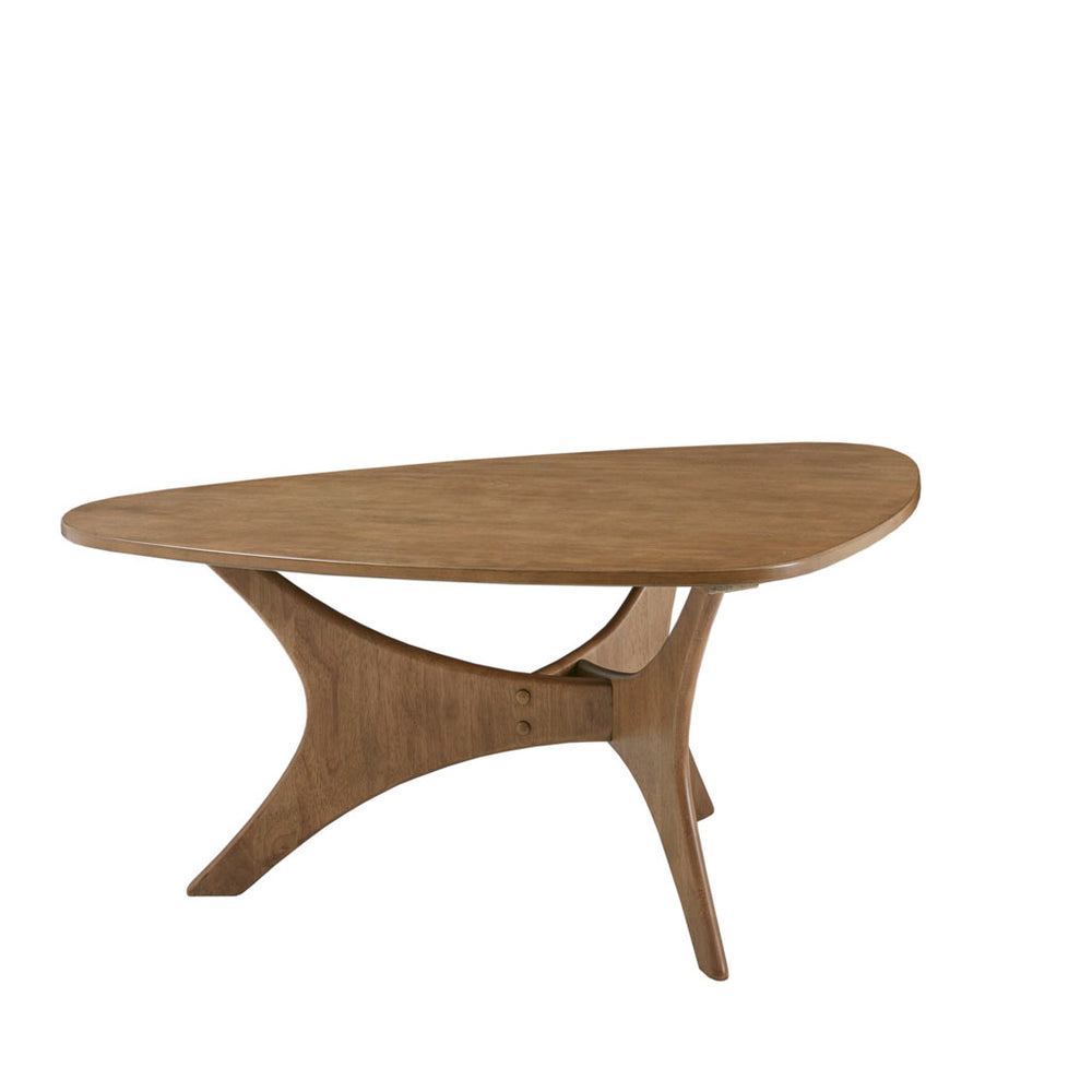 English Elm Triangle Blaze Wood Coffee Table - Mid-Century Modern Elm Finish, Solid Cross Base Accent Table Light Brown 31 L x 45 W x 7 H B03548448