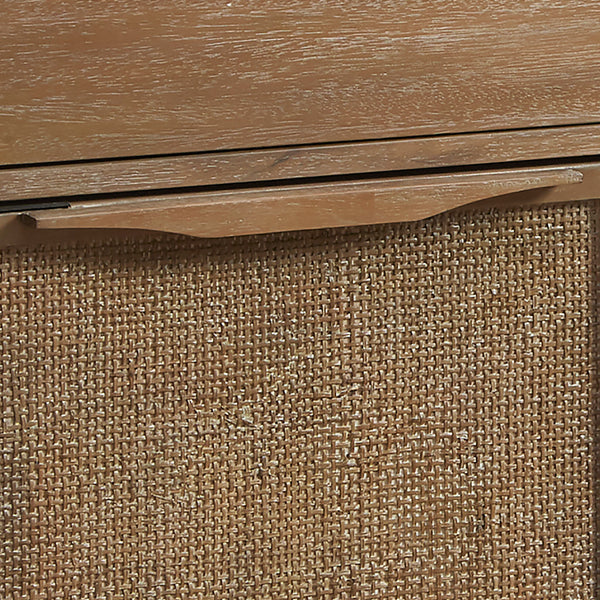English Elm Palisades Reclaimed Wood 2-Door Woven Accent Chest with Cane Webbing, Hidden Locks & Drawer Storage B03548878
