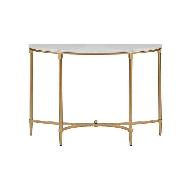 English Elm Bordeaux Round Marble Top End Table with Gold Metal Legs — Elegant Traditional Accent for Living Room White+Gold 19.5 L x 49 W x 6.89 H B03548929