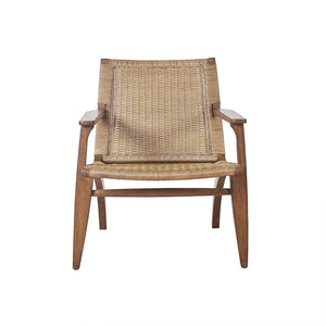English Elm Clearwater Rattan Accent Chair with Solid Camel Oak Frame, Ergonomic Seat & Mid-Century Stylish Design B03549043