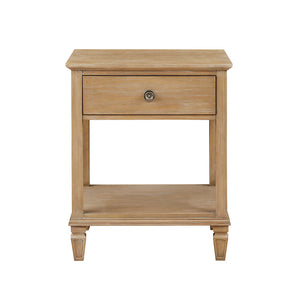English Elm Victoria Rustic Nightstand with Drawer & Lower Shelf, Light Natural Wood Finish, Sturdy Rubberwood Legs B03548940