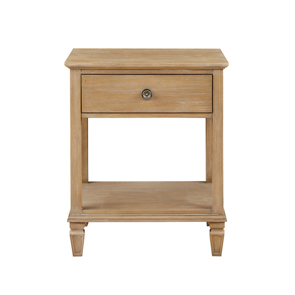 English Elm Victoria Rustic Nightstand with Drawer & Lower Shelf, Light Natural Wood Finish, Sturdy Rubberwood Legs B03548940