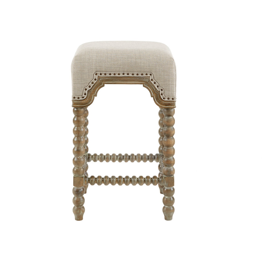English Elm Christine Counterstool with Reclaimed Gray Wood Legs, Light Gray Upholstery & Bronze Nailhead Trim B03548707