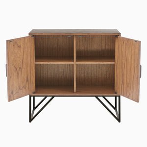 English Elm Accent Cabinet Krista Brown Walnut Wood Accent Cabinet with Matte Black Metal Base, Magnetic Doors & Shelf Storage B03548476