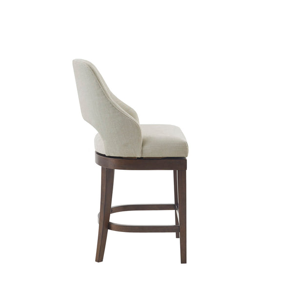 English Elm Counter Stool Jillian Cream Upholstered Swivel Seat with Dark Wood Legs, Silver Kick Plate Accent B03549037