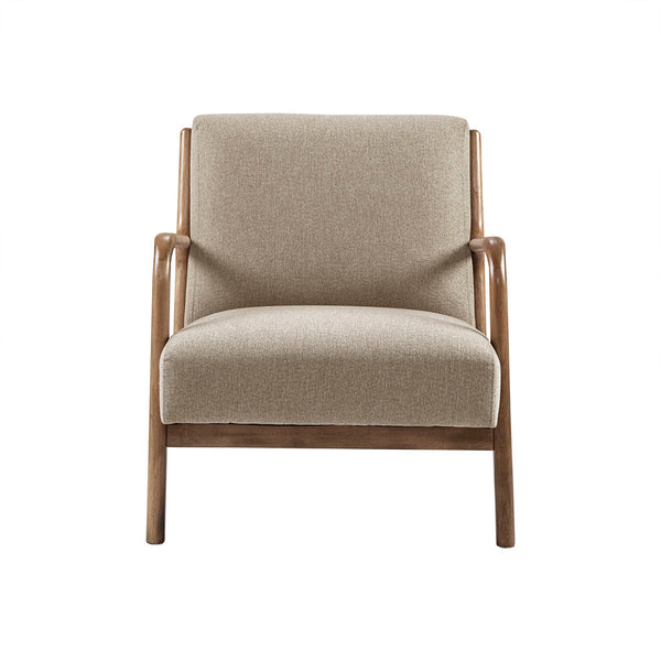 English Elm Lounge Chair with Mid-Century Button Tufting, Textured Upholstery & Pecan Tapered Wood Legs, Plush Comfort taupe 35 L x 32 W x 19 H B03548497
