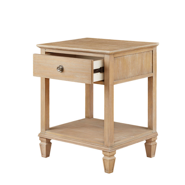 English Elm Victoria Rustic Nightstand with Drawer & Lower Shelf, Light Natural Wood Finish, Sturdy Rubberwood Legs B03548940